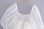 White Puff Sleeve A-Line High Waist Mini Dress