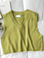 Green V Neck Knit Sweater Vest