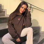 Cute Brown Mushroom Embroidery 90s Vintage Crew Neck Sweater Sweatshirt Hoodie Long Sleeve Aesthetic E-Girl Kawaii Korean Japanese Harajuku Streetwear