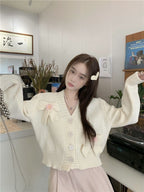 White Bow Knit Cardigan Sweater