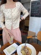 Floral V Neck Button Jacket