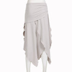Drawstring Split Low Rise Maxi Skirt