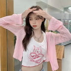 Bunny Rabbit Embroidery Print Wrap Halter Crop Top
