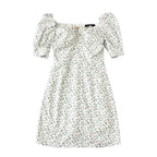 Cute Boho Tie Neck Floral Print Puff Sleeve Mini Dress Kawaii Korean Japanese Harajuku Chinese Retro Streetwear Aesthetic Fashion