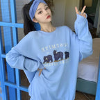 Vintage Bear Embroidery Sweatshirt Causal Long Sleeve Shirt Crew Neck Oversize Loose Sweater E-Girl Kawaii Korean Japanese Harajuku Streetwear