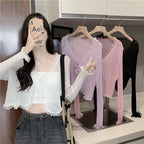Sheer Lace Long Sleeve Cropped Cardigan