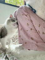 Pink Teddy Bear Print Straight Leg Pants