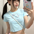Japanese Cat Rhinestone Crop Top