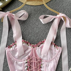 Pink Rose Lace Up Bustier Top