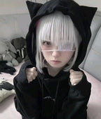 Black Cat Drawstring Sweatshirt