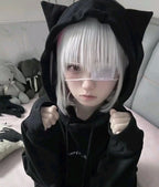 Black Cat Drawstring Sweatshirt