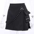 Cute Sexy Punk Goth Black High Waist Mini Skirt Patchwork Bandage Bottom E-Girl Kawaii Korean Japanese Harajuku Chinese Retro Streetwear Aesthetic
