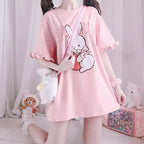 Pink Rabbit Ruffle Loose Short Sleeve T-shirt
