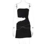 Black Strapless Chain Cut Out Split Mini Dress