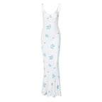 Blue & White Floral Print Spaghetti Strap Maxi Dress