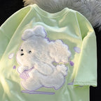 Fluffy Dog Print Short Sleeve T-shirt