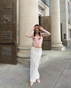 2PCS Pink Tube Top + Long Sleeve Cropped Shawl