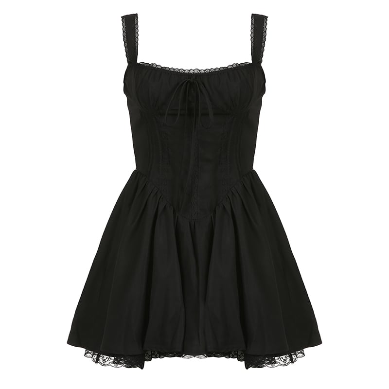White Lace Panel A-Line Corset Dress