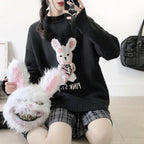 Bunny Knit Casual Sweater Sweatshirt Loose Jumper Long Sleeve Pullover Top Punk Goth E-Girl Kawaii Korean Japanese Harajuku Streetwear