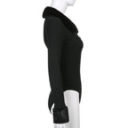 Black Faux Fur V Neck Bodycon Sweater