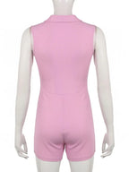 Sweet Pink Collar Ribbed Romper