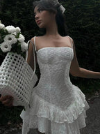 White Floral Lace Layered Dress