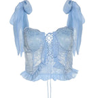 Blue Lace Bandage Crop Top