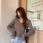 Cute V Neck Knit Casual Thin Sweater Cardigan Shirt Tee T-shirt E-Girl Kawaii Korean Japanese Harajuku Chinese Retro Streetwear