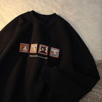 Cute Picture Frame Embroidery Velvet Thick Round Neck Sweatshirt Oversize Hoodie Pullover Sweater E-Girl Kawaii Korean Japanese Harajuku Streetwear