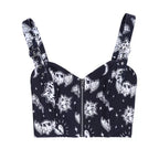 Cute Black Goth Skull Bat Goat Print Zipper Front Camisole Crop Top Tank Summer Aesthetic Casual E-Girl Kawaii Korean Japanese Harajuku