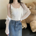 2PCS Green Button Top + Crochet Smock