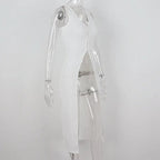 White Hollow Out V Neck Long Tank Top