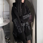 Cute Black Goth Anime Hoodie Grunge Loose Long Sleeve Shirt Aesthetic Casual E-Girl Kawaii Korean Japanese Harajuku
