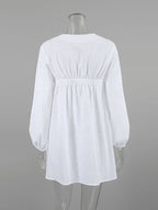 White Cotton Lantern Long Sleeve Dress