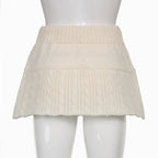 White Knit Twist Mini Skirt