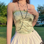 Green Floral Frill Crop Top