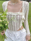 2PCS Beige Frill Camisole + Cardigan