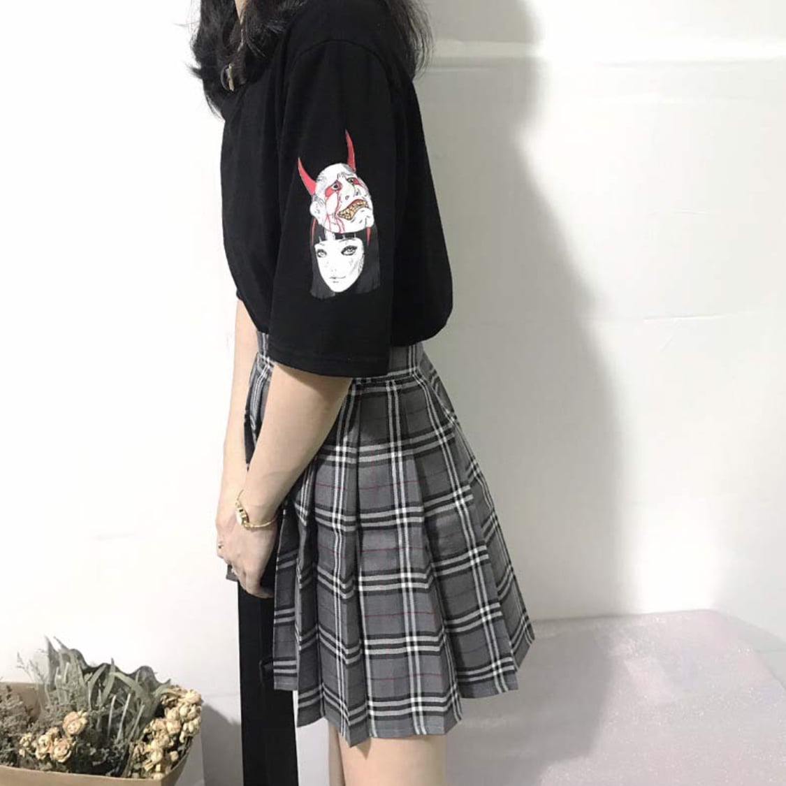Cute Anime Demon Girl Cartoon Print Graphic Punk Goth Oversized Short Sleeve Tee Shirt T-shirt Top E-Girl Kawaii Korean Japanese Harajuku Streetwear