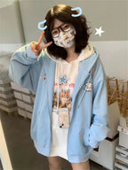Puppy Embroidery Cartoon Zip Up Hoodie