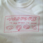 White Nervous Animal Graphic Cartoon Print Loose Oversized Short Sleeve T-shirt Top Summer Causal E-Girl Kawaii Korean Japanese Harajuku Streetwear