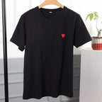 Cute Heart Shape Love Embroidery Loose Oversize Short Sleeve Short T-shirt Tee Top Summer Casual E-Girl Kawaii Korean Japanese Harajuku Streetwear