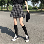 Cute Plaid Checkered High Waisted Mini Skirt Preppy School Girl Vintage Autumn Winter E-Girl Kawaii Korean Japanese Harajuku Retro Streetwear