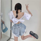 2pcs Blue Denim Lace High Waist Shorts