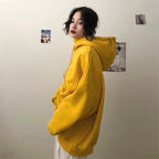 Cute Yellow Chill Letter Embroidery Causal Oversized Hoodie Sweater Sweatshirt Long Sleeve Pullover E-Girl Kawaii Korean Japanese Harajuku Streetwear