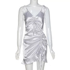 Cute Sexy Silk Sling French Mini Bodycon Dress Party Club Summer Aesthetic Casual E-Girl Kawaii Korean Japanese Harajuku