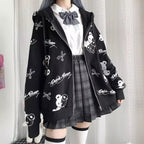 Teddy Bear Scissors Print Hoodie Zip Up Sweater Sweatshirt Long Sleeve Pullover Jumper Goth Punk E-Girl Kawaii Korean Japanese Harajuku Streetwear