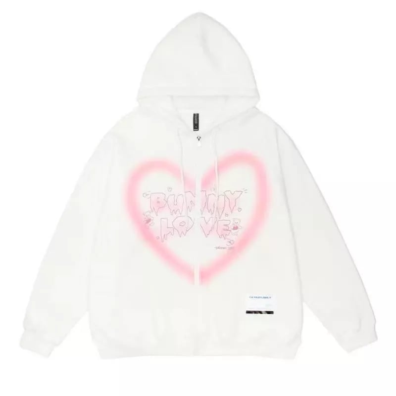 Bunny Love Heart Print Long Sleeve Hoodie
