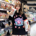 Pastel Pink Japanese Anime Graphic Cartoon Print Loose Short Sleeve T-shirt
