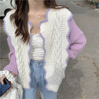 Purple & White Patchwork Knit Cardigan
