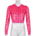 Cute Pink Heart Print Velvet Tracksuit Set Long Sleeve Cropped Hoodie + Sweatpants Aesthetic Casual Summer E-Girl Kawaii Korean Japanese Harajuku